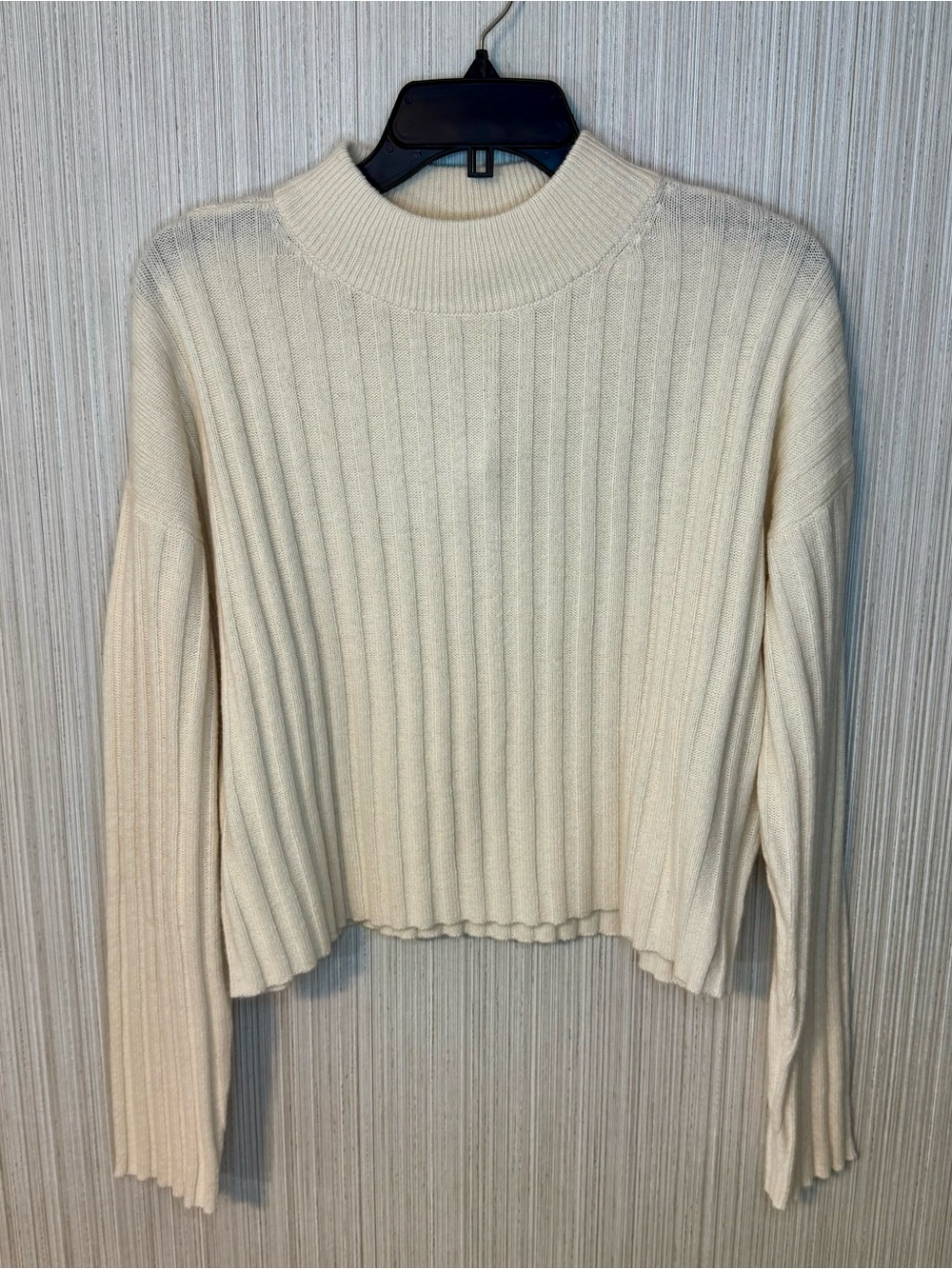 NWT Madewell Wool Blend Ribbed Knit Mock Turtleneck Cropped Sweater Medium Cream